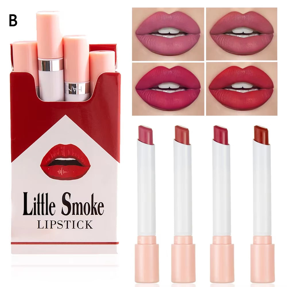 Creative Cigarette Lipstick Set 4 Colors Matte Long Lasting Waterproof Matt Lip Stick Tube Nude Red Lips Makeup